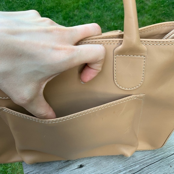 Vintage LANCEL Authentic Smooth Leather Tan Camel Medium Tote Top Handle Purse - Picture 11 of 16